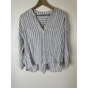 Madewell Lakeline Hester Stripe Linen Blend Hippie Popover Hi Low Blouse Size M